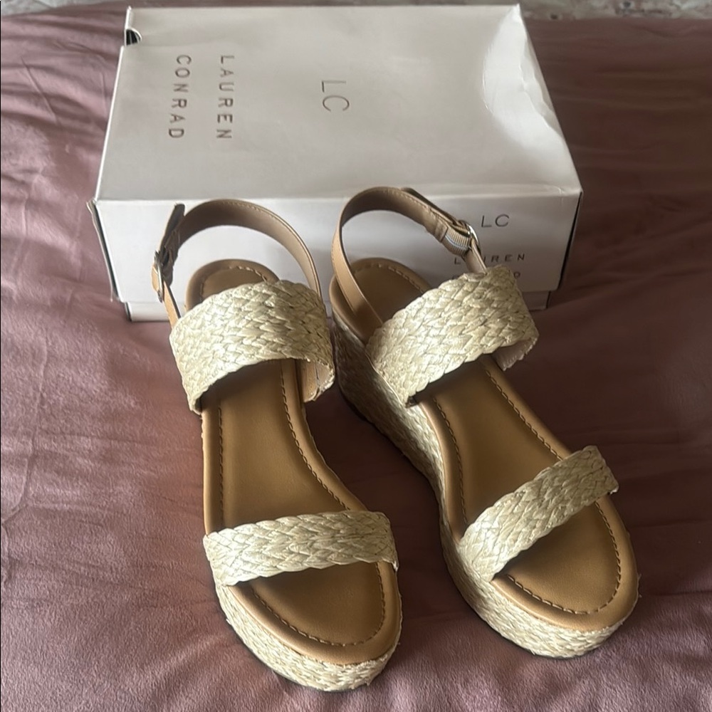 LC Lauren Conrad Women's Cream Wedge Sandals